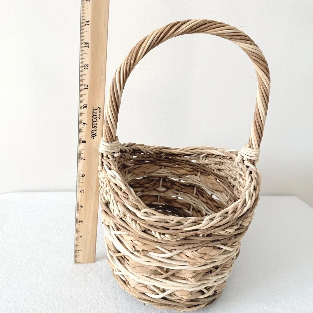 Woven Basket Natural Fiber Small Handle‎ Rustic Farmhouse Decor Storage
